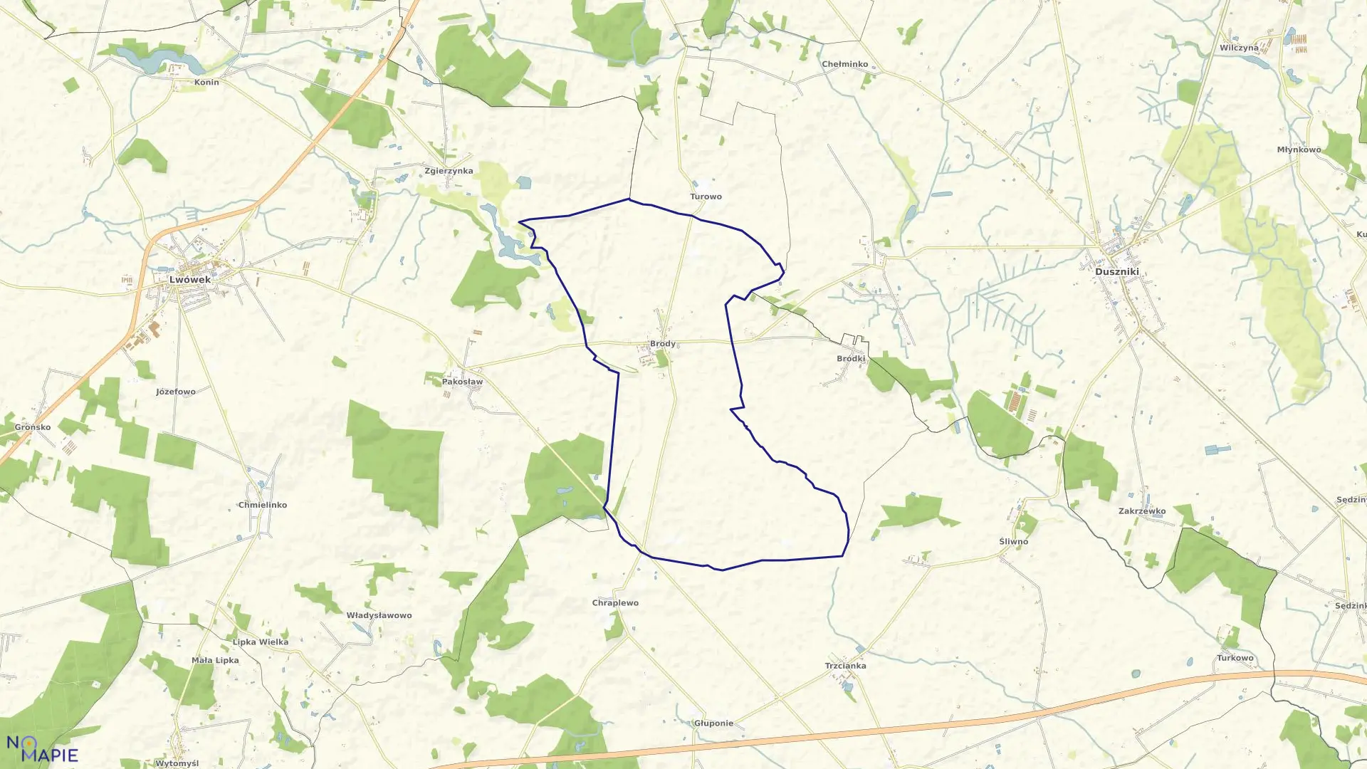 Mapa obrębu BRODY w gminie Lwówek