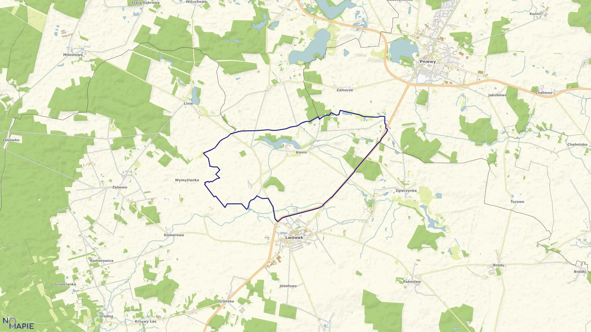 Mapa obrębu KONIN w gminie Lwówek
