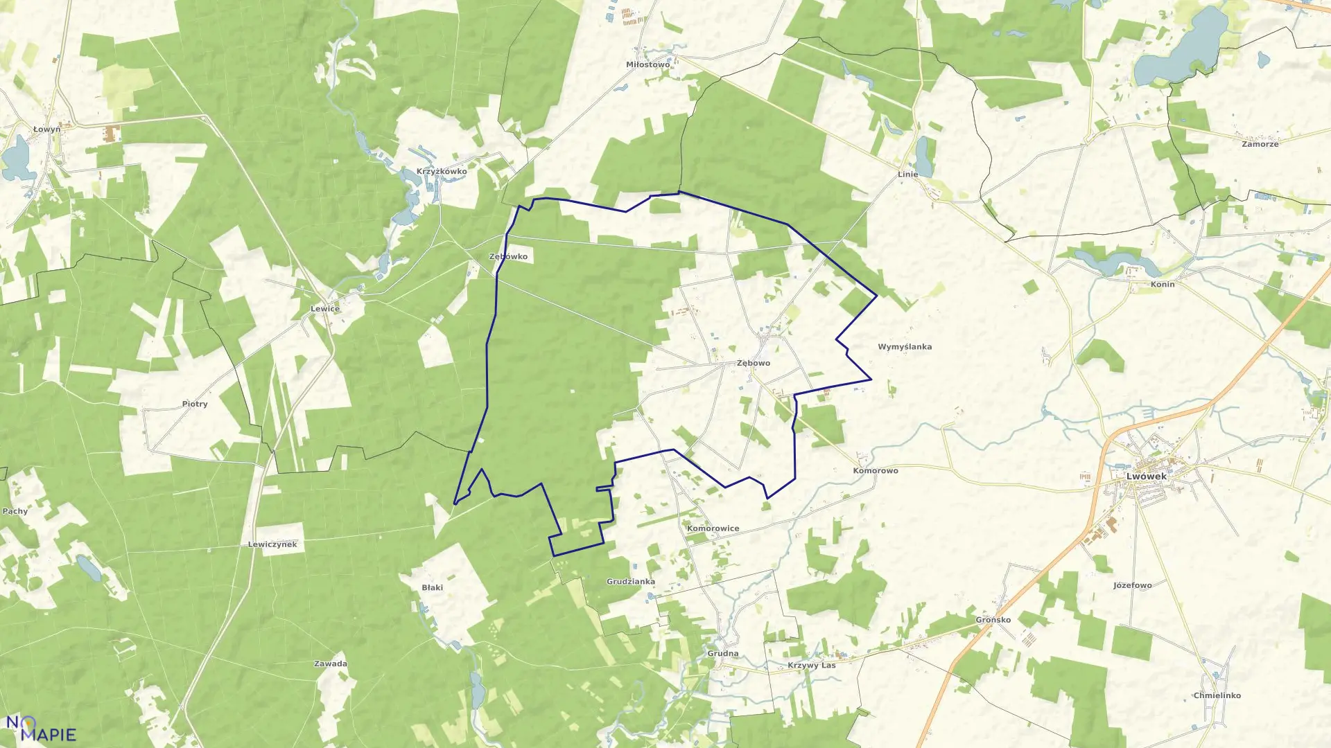 Mapa obrębu ZĘBOWO w gminie Lwówek